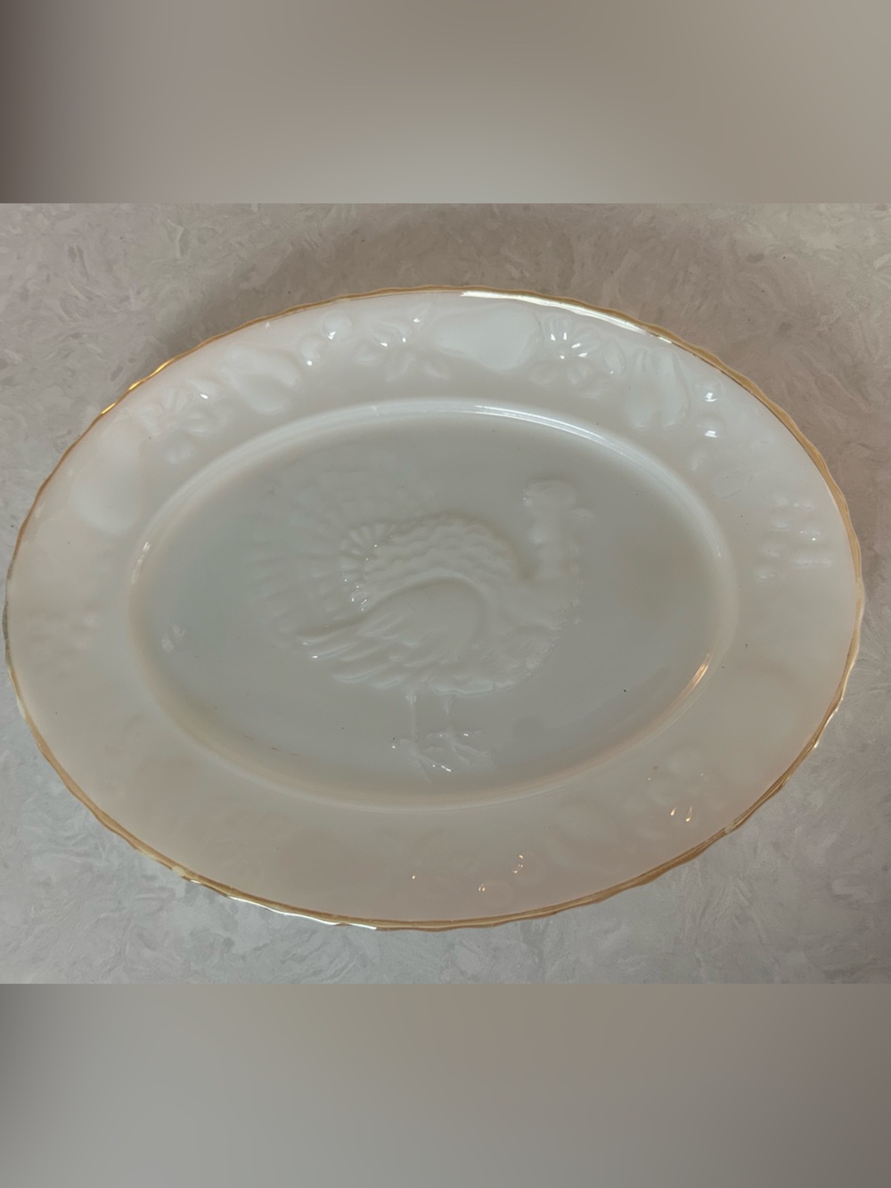 Vintage anchor hocking milk glass turkey serving platter